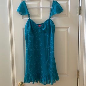 betsey Johnson teal blue floral embroider dress size L